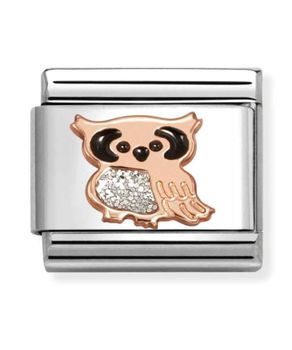 Nomination Composable Rose Gold 9K sowa ze srebrną i czarną brokatową emalią 43020538.jpg